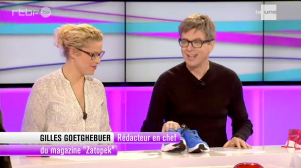 Les chaussures de running sur le plateau de l'émission On n'est pas des pigeons