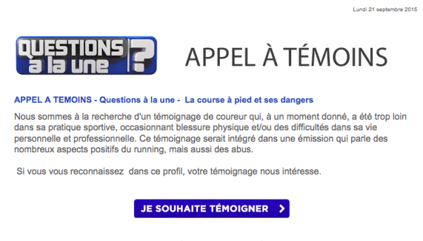 Question à la Une recherche un coureur qui est allé trop loin