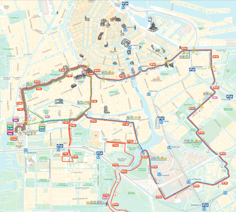 Un parcours (bleu pour le semi) assez loin des attractions de la ville